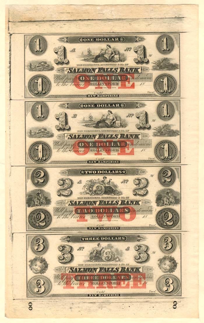 Salmon Falls Bank - Uncut Obsolete Sheet - Broken Bank Notes